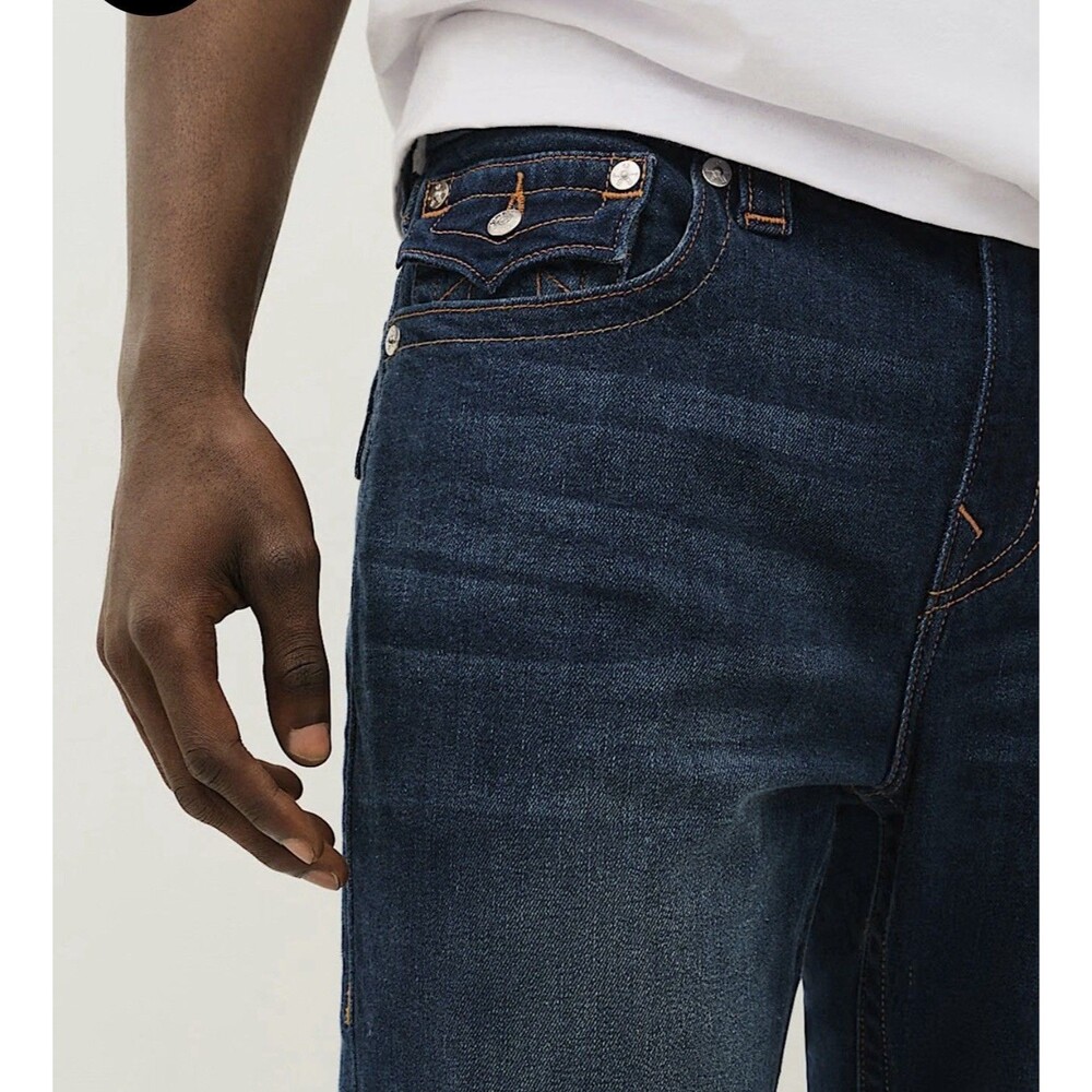 229$ True Religion World Tour Body Rinse Straight Flap Dark Wash Jeans Sz 36x34